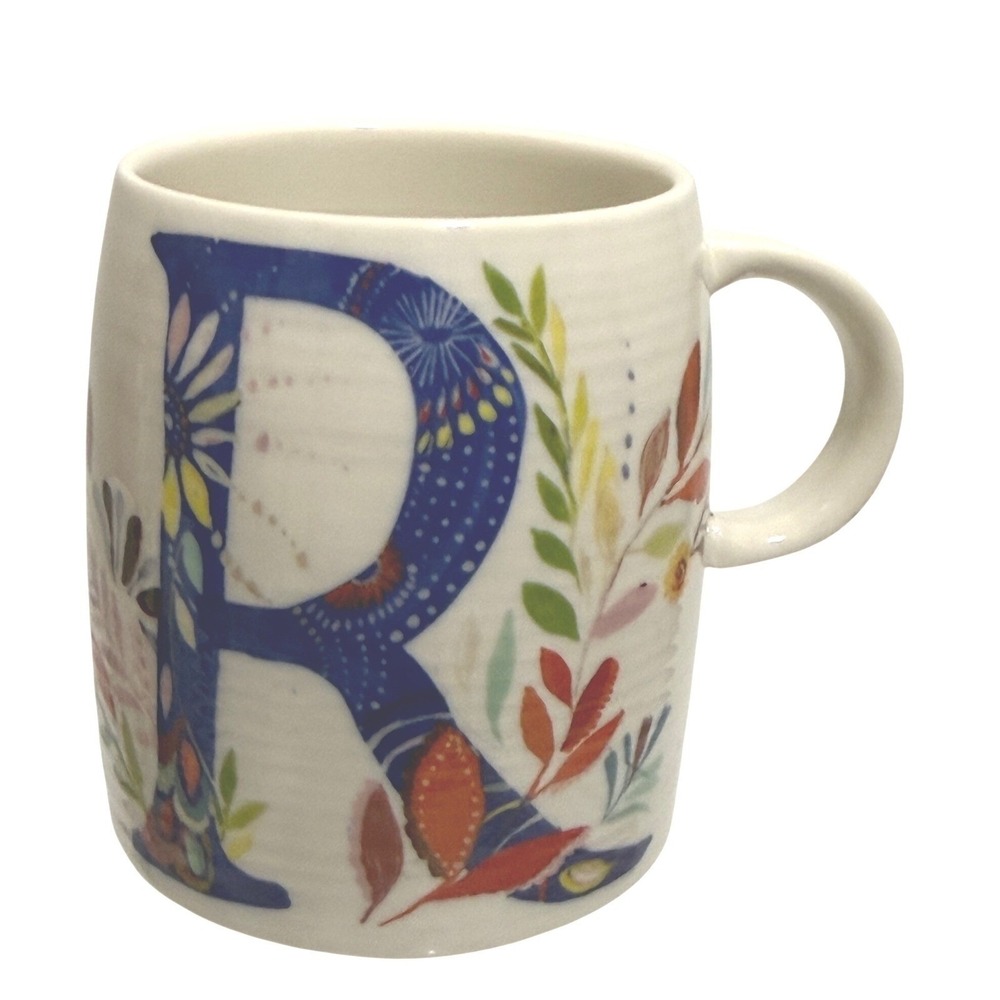 Starla M Halfmann Monogram Initial R Floral Ceramic Coffee Mug Cream Multicolor
